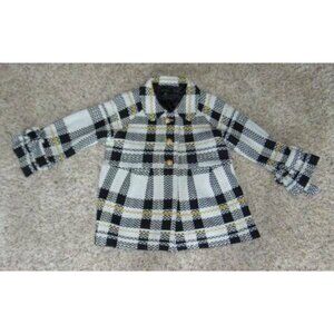 Womens Wool Blend Jacket Small Black White Plaid Button Front Lined Dialogue
